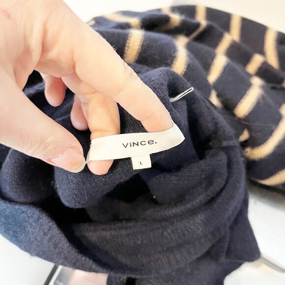 Vince Long Sleeve Striped Turtleneck Pullover Sweater Blue Tan Large - Picture 3 of 4